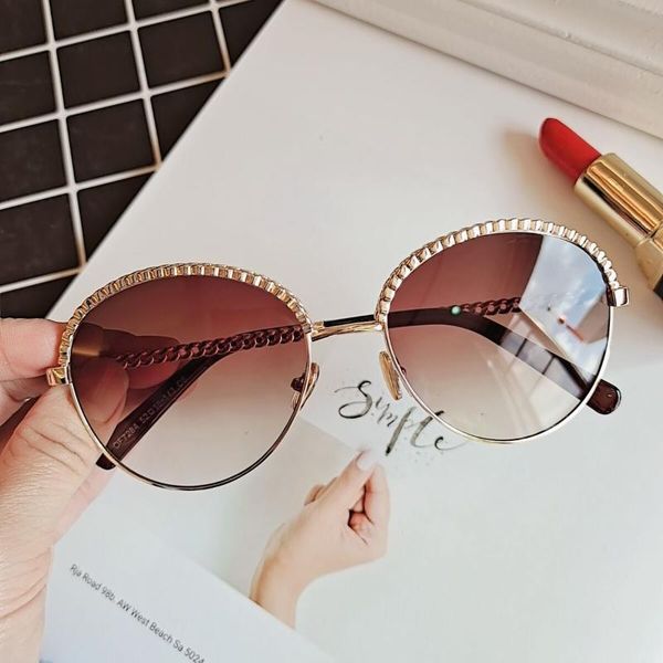 

sunglasses round eyebrow chain retro metal for ladies, White;black