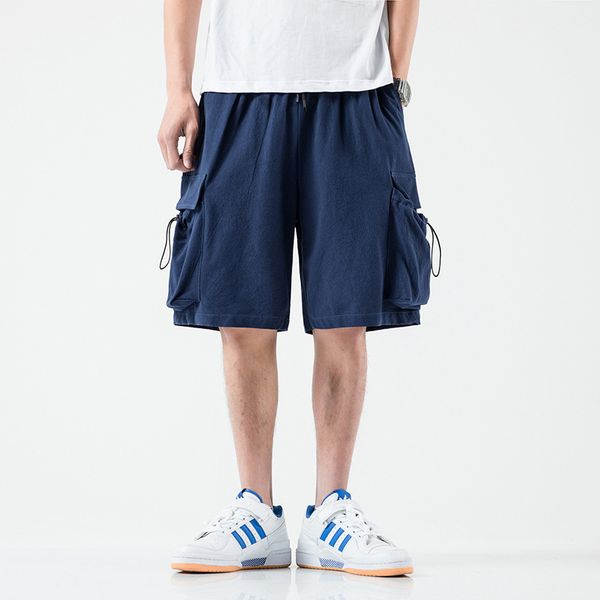 

american fashion brand casual pants large size personalized overalls men's summer loose shorts, White;black