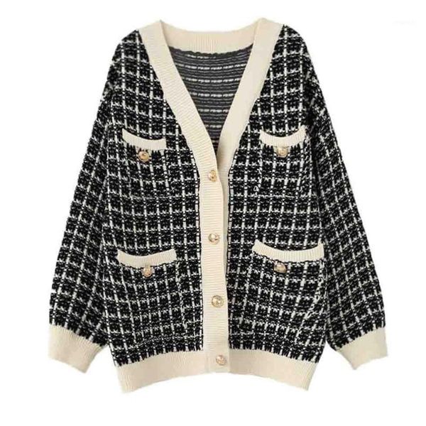 

ewq]japanese loose long-sleeved plaid single-breasted winter queen tweed jacket multicolor trend ladies coats women 2021 autumn1, Black;brown
