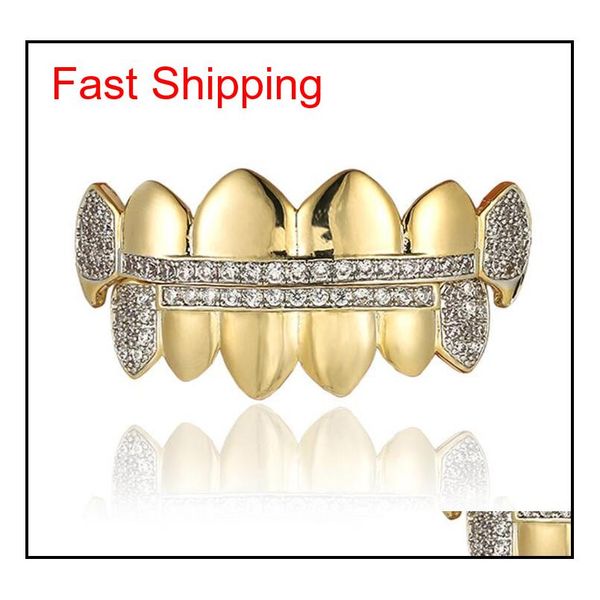 

new metal hip hop rows cz stones braces and bottom teeth bling teeth set halloween party jewelry body jewelry qylbpz bdefashion, Silver