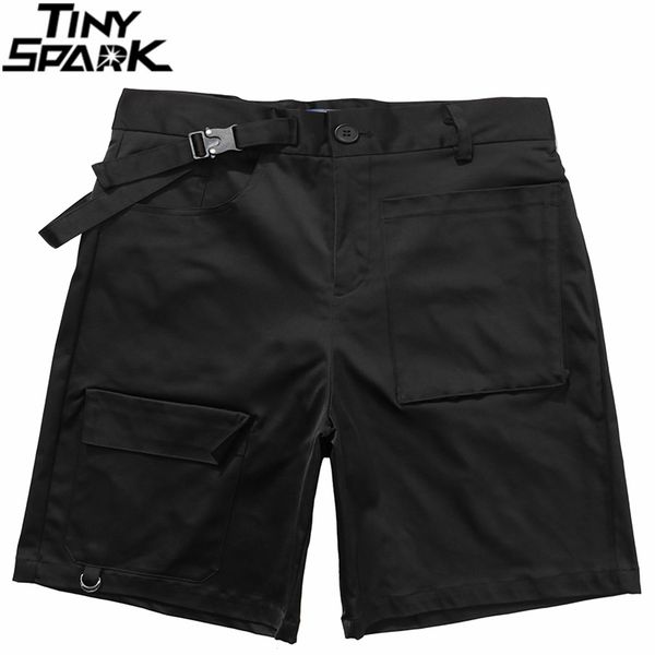 

hip hop streetwear cargo shorts buckle waistband adjustable jogger summer men pockets black kg-632, White;black