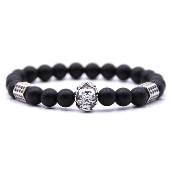 

pulseira модной пара цирконий cz череп шарм браслет мужчина камнеобрабатывающих 8ммы бусина браслеты для женщин подарка ювелирных изделий pu, Black