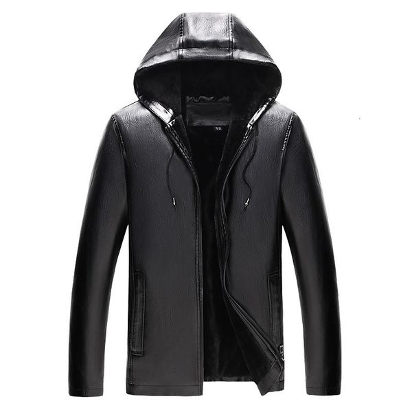 

winter new style men's and fur integrated pu plus plush leather jacket with hooded thermal coat for men