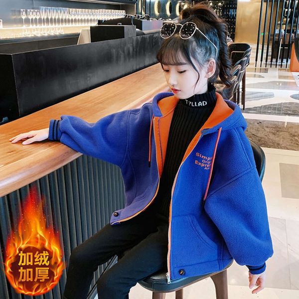 

autumn hooded et girls' winter 2020 thickened new baby double side cashmere zipper sweater children's fce cardigan, Black