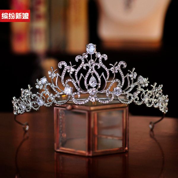 

korean high end butterfly super sparkle zircon diamond bridal dress banquet wedding crown hair headdress, Silver