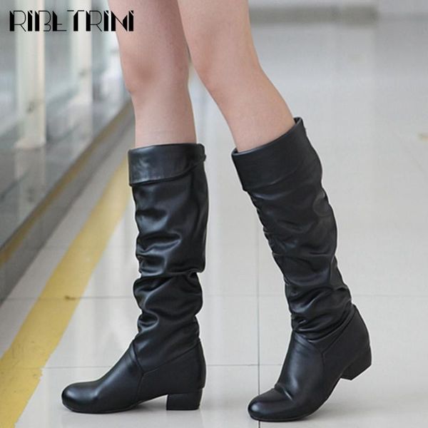 

boots ribetrini for doropship cosy knee high riding black white large size 43 slip on winter shoes women female
