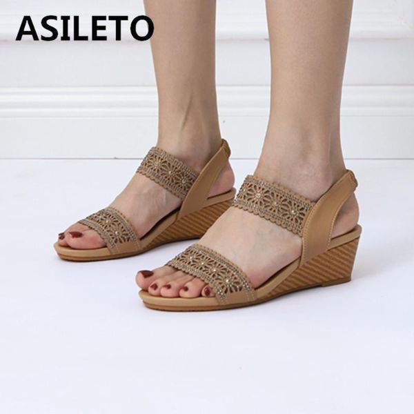 

dress shoes asileto 2021 ladies sandals open toe 5cm wedge heels bohemian exotic soft comfort stylish rivets plus size 36-42 b23621, Black