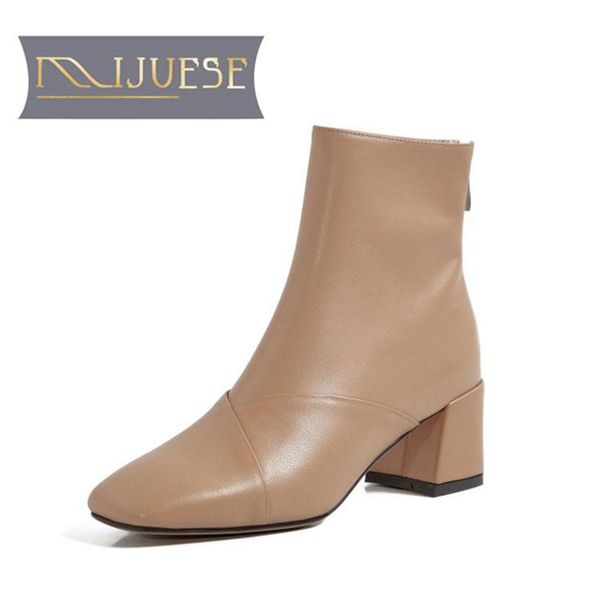 

boots mljuese 2021 women ankle cow leather winter short plush square toe zipper high heels female size 40, Black