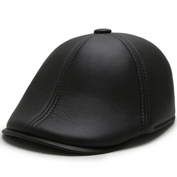 

t-mac winter men's hats pu leather thick beret with ears warm dad's tongue cap earmuffs hat cold-resistant ski caps, Blue;gray