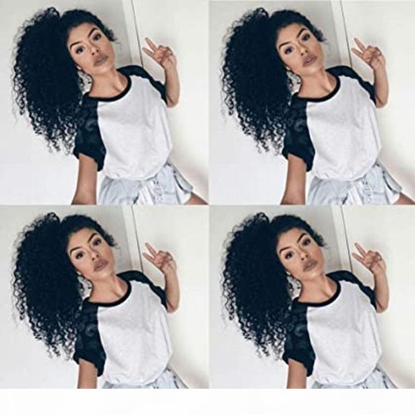 

3b 3c kinky curly human hair ponytails extensions curly ponytail hair piece wrap drawstring puff ponytail hairpieces for african american, Black