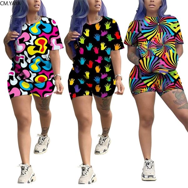 

women summer geometric colorful paisley print t-shirt & shorts suit two piece set casual sporting tracksuit outfit gla6211 t200622, Gray