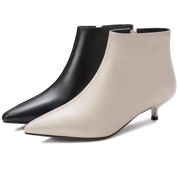 

2020 autumn winter new style with fine pointed high heels boots beige boots leather women's spring low heels zipper1, Black