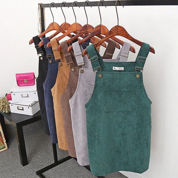 

new summer women corduroy suspender overall vest jumpsuit braces skirt suspender skirts preppy style drop shipping, Black