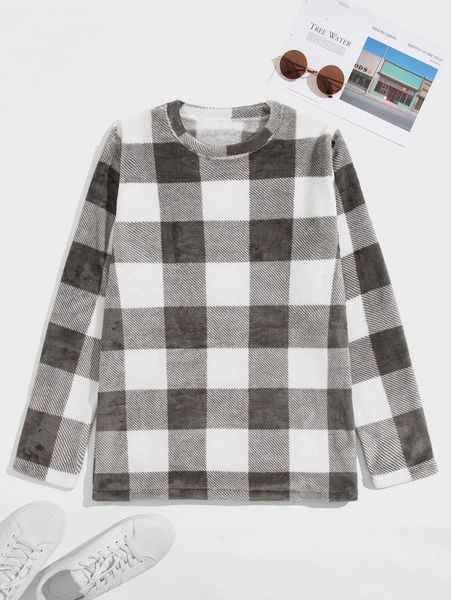 

men gingham pattern flannel sleep c53x#, Black;brown