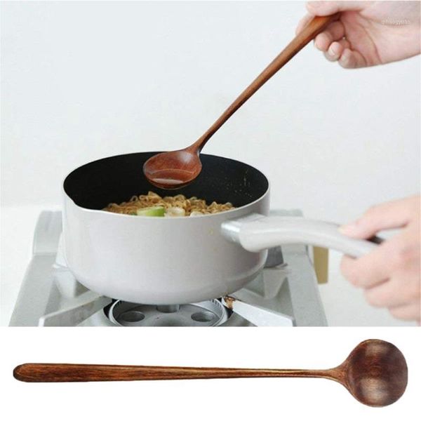 

1 long spoon natural wood long handle wooden spoon round stirring seasoning for soup cooking stirring1