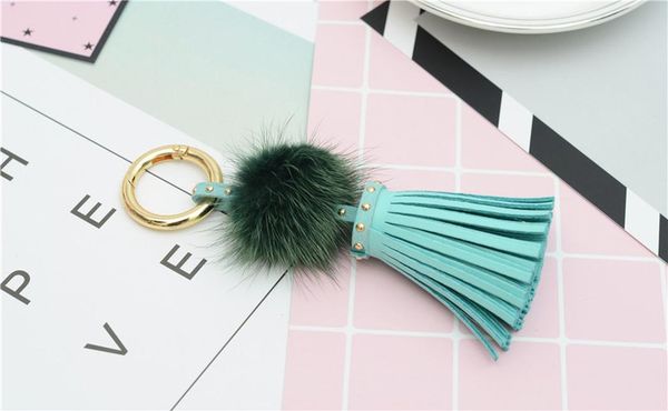 

leather tassels with mink fur ball key chain with one tassels for car keychain bag key ring jewelry eh812 h jllhvs