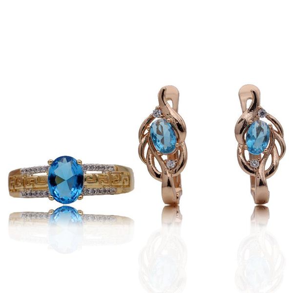 

pataya new blue oval natural zircon women earrings ring sets classic gifts 585 rose gold hollow wedding fashion fine jewelry set, Silver