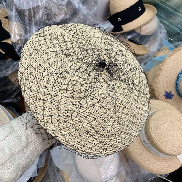 

lafite new bud mesh hat women's summer temperament versatile decorative straw beret fashion, Blue;gray