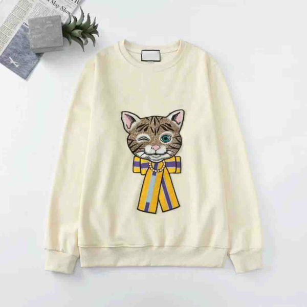 

20fw cute cat дизайн вышивки толстовка мужчины моды толстовка блестки письма повседневный свитер уличная италия зимняя одежда 2 colors, Black