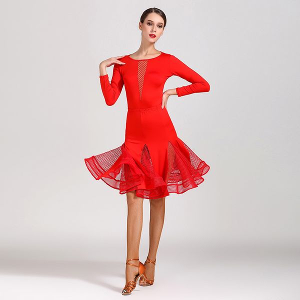 

2021 mesh latin dance costume latina competition wear argentine tango dress designer dresses women see through skirts jl1116, Black;red