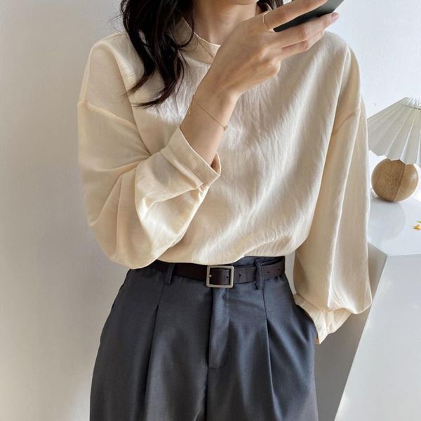 

loose women's blouse elegant office 2020 spring long sleeve shirts korean janpanese casual simple button femme blouse1, White