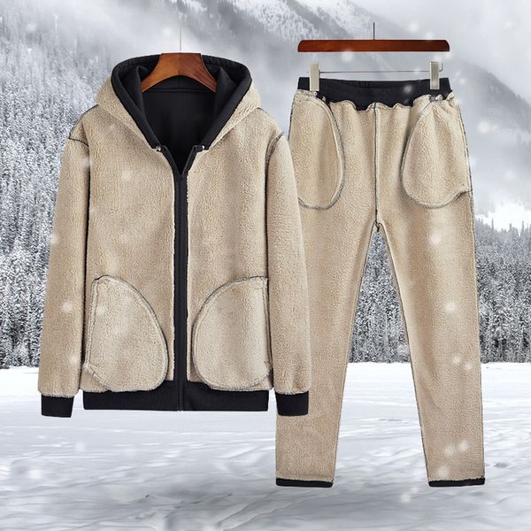 

thick coats tracksuit men two pieces track suit jacket outwear sweatpants male sportswear set warm outfits jogger sweatsuit 4xl kg-497, Gray