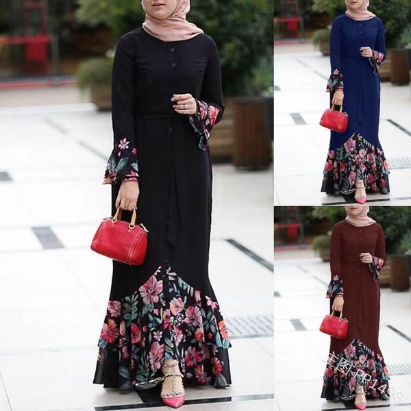 

women floral dress patchwork flower full sleeve summer loose plus size new casual fashion ladies dresses, Black;gray