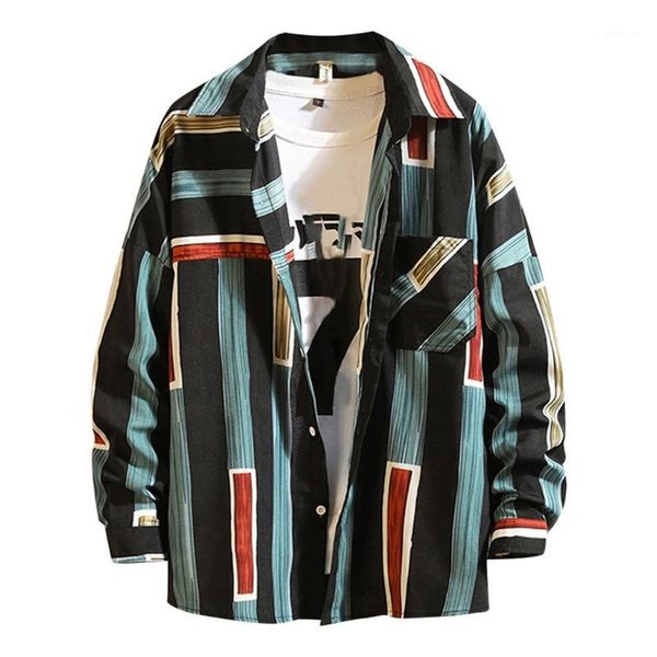 

korean shirt men shirts long sleeve streetwear printing men shirt lapel neck hip-hop casual vacation loose mens 50cs1, White;black