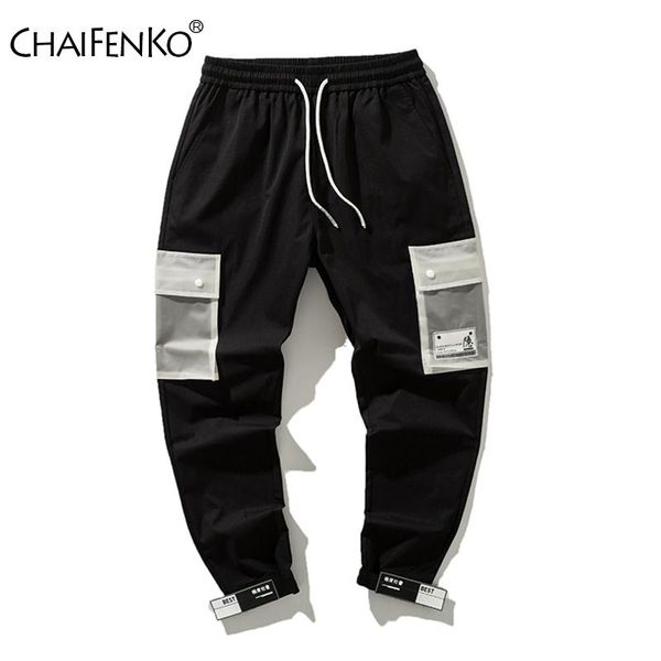 

chaifenko hip hop cargo pants men fashion harajuku harem pant streetwear casual joggers sweatpant multi-pocket tie feet men pant, Black