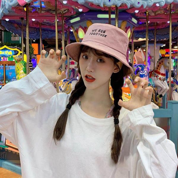 

letter embroidery fisherman hat female japanese small fresh cute basin hat summer korean version round face wild shade tide, Blue;gray