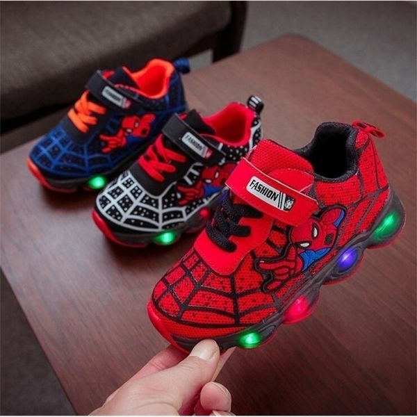 

boys girls kids shoes luminous glowing led children shoes lighted led baby kids sneakers mesh sport shoes size 21-36 y200103, Black;red