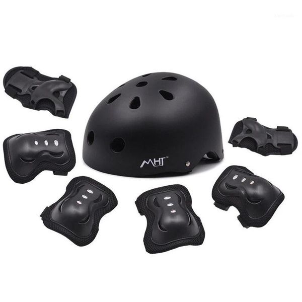 

elbow & knee pads outdoor sport children kids skating bike protective gear sets adjustable helmet wrist guards bicycle skateboard1, Black;gray
