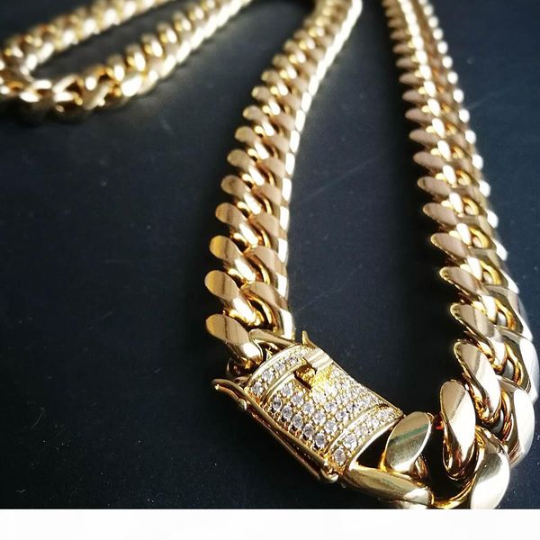 

316l stainless steel 18k gold plated cast clasp & diamond cuban chain necklace men hip hop curb chains jewelry 14mm 20" 22" 24&quo, Silver