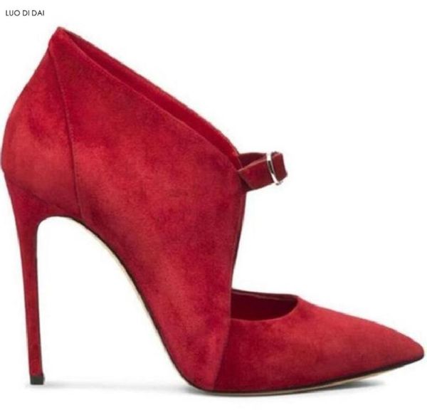 

2021 ladies ankle boots fashion pointed toe boots suede leather red booties thin heel party shoes women mujer botas, Black