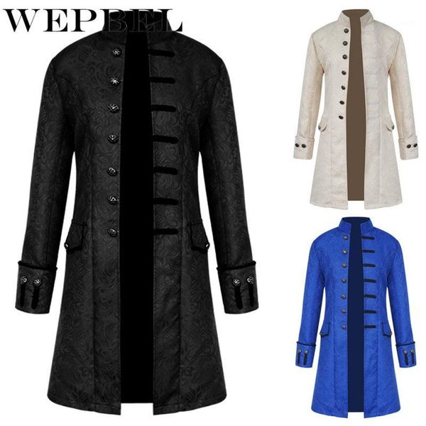

wepbel men's coat fashion steampunk vintage tailcoat jacket gothic victorian frock coat men's uniform costume1, Tan;black