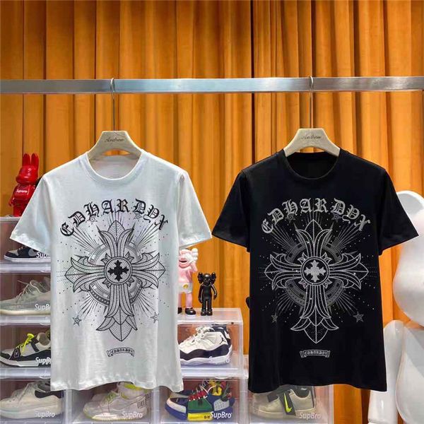 

ed crisin железный сверло передняя перекрестная буква печать короткой футболки мужская и женская нижняя половина рукава, Black