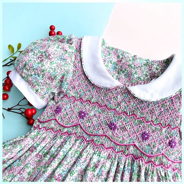 

toddler girls dresses summer 2019 size 3 4 5 6 7 little girls floral smocked dresses flower printed doll collar party wedding t200709, Red;yellow