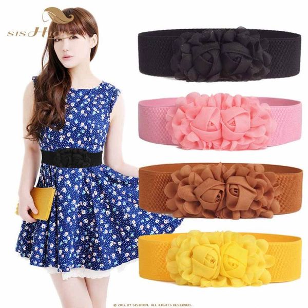 

sishion 2021 summer women belt b3071 candy color black white yellow chiffon rose elastic waist ladies belt, Black;brown