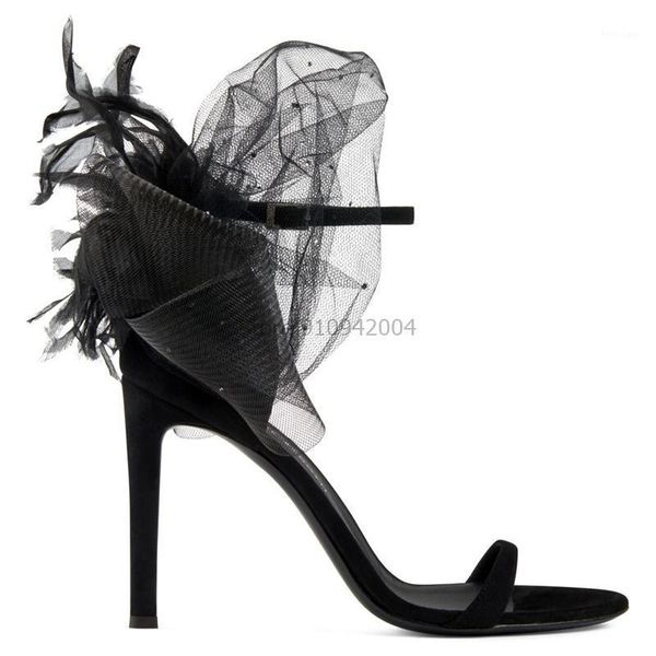 

black summer high heels sandals plus size women shoes open toe thin heels mesh bowtie sandals fashion ladies wedding shoes1