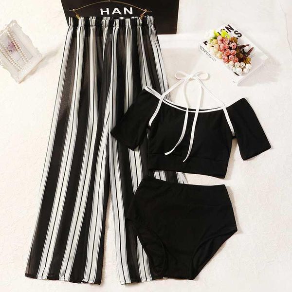 

women's swimwear women black high waist three-piece bikini set padded bathing suit summer swimsuit biquinis female holiday wear1, White;black