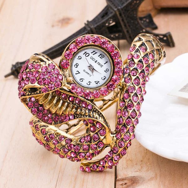 

gold luxury serpentine women bracelet watches rhinestones ladies dress watch fashion quartz wristwatch reloj mujer clock gifts y1220, Slivery;brown