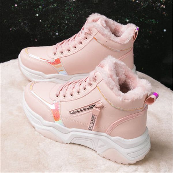 

2021 new lovely female winter sweet keep warm sneaker false women's leather shoes thick snow teddy boots m389, Black