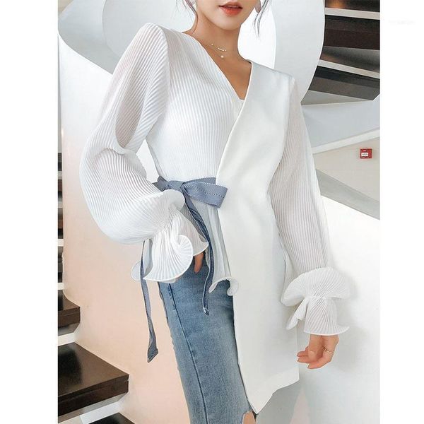 

elegant women ruffle shirt office lady long sleeve white shirt plus size female v-neck irregular for spring autumn 2011