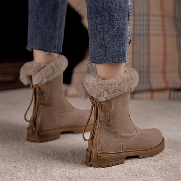 

pxelena plus size 34-44 women thick fur snow boots 2021 winter warm soft comfort shoes low heels faux suede lady footwear plush, Black