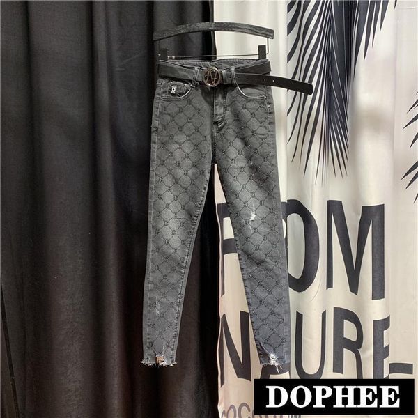 

european new slim jeans pants women 2020 spring personality high waist hole ripped pencil pants tight denim trousers1, Blue