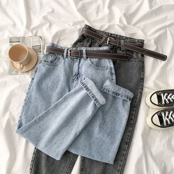 

vintage casual jeans women fashion streetwear high waist denim long pants female blue gray stright pant bottom 201106