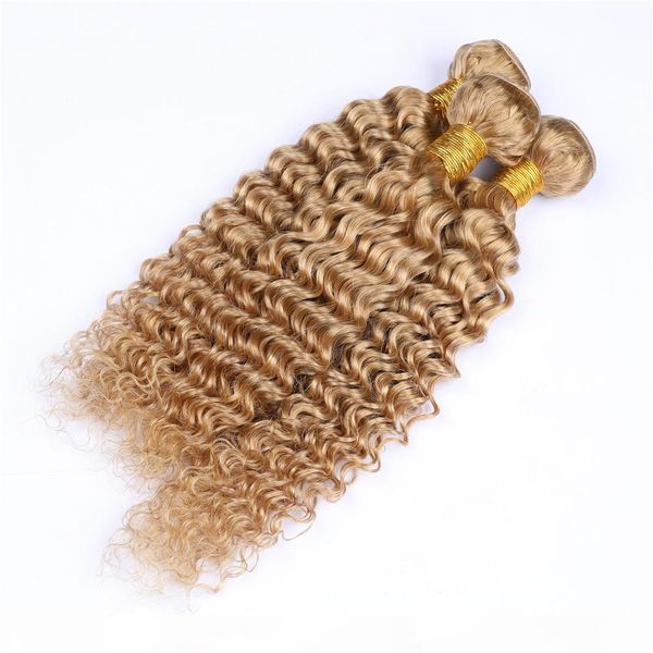 

virgin indian honey blonde deep wave human hair weave wefts 3bundles light brown deep wavy human hair extensions indian hair 10-30, Black
