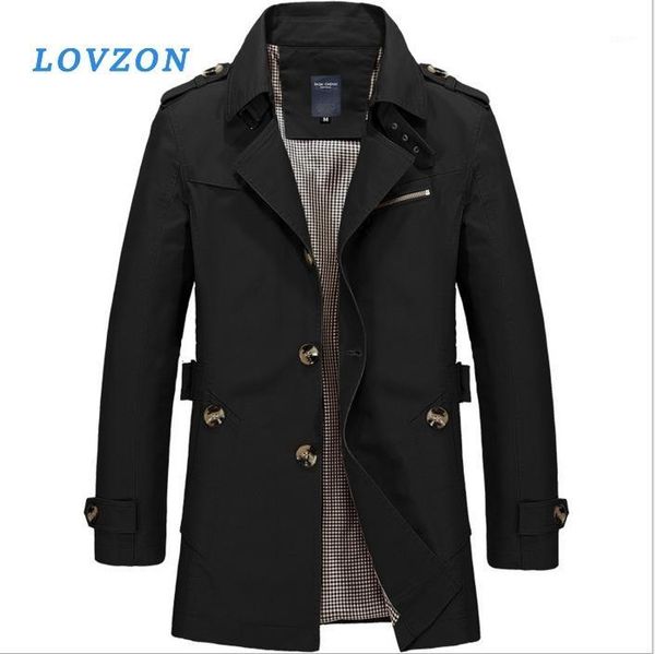 

lovzon trench coat for men jacket coat fashion autumn winter casual fit overcoat jacket outerwear male 2020 dropshipping1, Tan;black