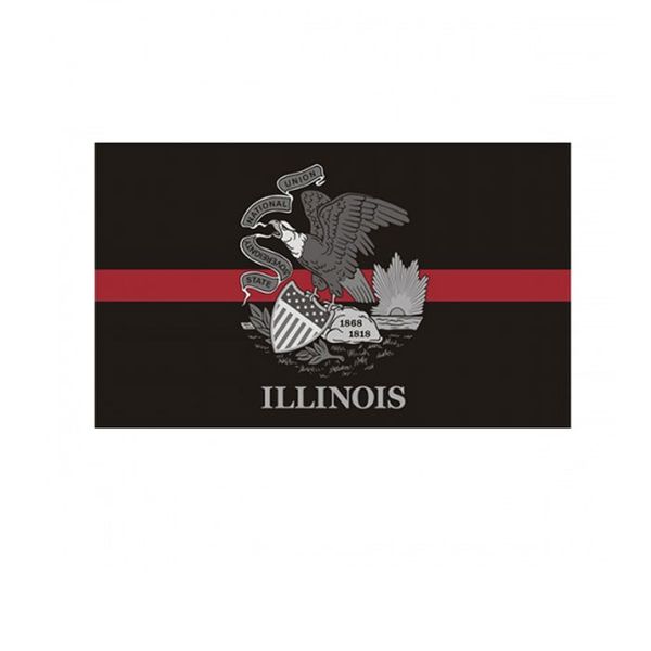 Illinois-Staatsflagge, dünne rote Linie, 90 x 150 cm, Feuerwehrbanner, 90 x 150 cm, Festival-Geschenk, 100D-Polyester, bedruckte Flagge für drinnen und draußen