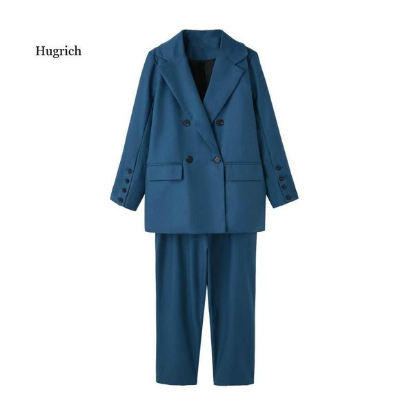 

women's two piece pants two-piece blazer women suits long sleeve double solid casual sets office ladies elegant pant, White